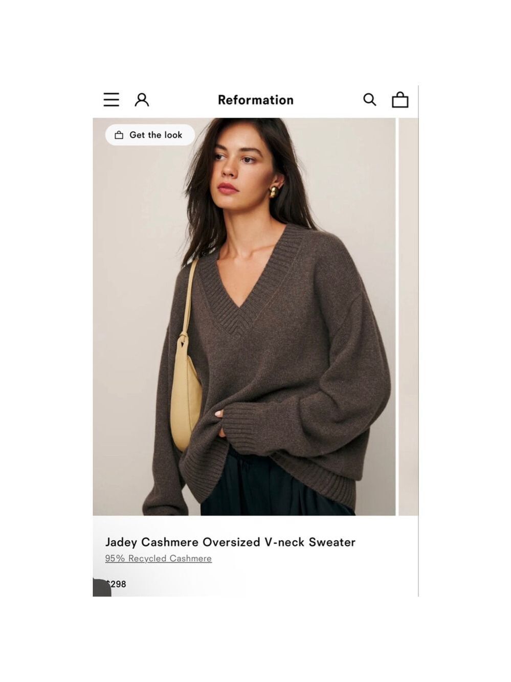 New Reformation Jadey Cashmere Oversized Vneck Sweater Brown XL! $298 on Revolve - Picture 2 of 6